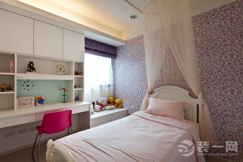 苏州装修网推荐：优雅白色新古典风格婚房样板间 儿童房设计图腾壁纸